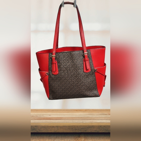 Michael Kors Red and Brown Signature Tote - Picture 2 of 2
